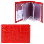 Визитница Croco-В-201  (18листов)  натуральная кожа алый кайман (63)  213698