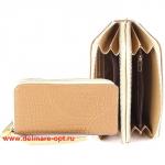 Кошелек женский натуральная кожа 911-2,  на 2 молнии+ручка/петля,  7отд+8карм,   (внутри иск/к)  крок матов,  бежевый 136183