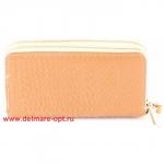 Кошелек женский натуральная кожа 911-2,  на 2 молнии+ручка/петля,  7отд+8карм,   (внутри иск/к)  крок матов,  бежевый 136183