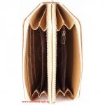 Кошелек женский натуральная кожа 911-2,  на 2 молнии+ручка/петля,  7отд+8карм,   (внутри иск/к)  крок матов,  бежевый 136183