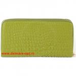Кошелек женский натуральная кожа 528,  на 1 молнию,  6отд+8карм,   (внутри иск/к)  крокодил матовый зеленый 133945