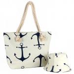 Комплект  (сумка пляж/ручки-канаты+панама)  текстиль,  1отдел,  морской якорь бежевый 188829