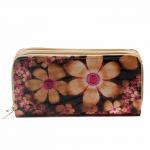 Кошелек женский искусственная кожа 7811,  на 2 молнии,  7отд,  8карм,   (цветы)  желтый/черный 216332