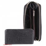 Кошелек женский натуральная кожа 528,  на 1 молнию,  6отд+8карм,   (внутри иск/к)  крокодил матовый черный 113296