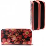 Кошелек женский искусственная кожа 7811,  на 2 молнии,  7отд,  8карм,   (цветы)  корал/черный 216383