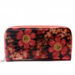 Кошелек женский искусственная кожа 7811,  на 2 молнии,  7отд,  8карм,   (цветы)  корал/черный 216383