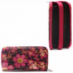 Кошелек женский искусственная кожа 7811,  на 2 молнии,  7отд,  8карм,   (цветы)  розовый/черный 216384