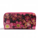 Кошелек женский искусственная кожа 7811,  на 2 молнии,  7отд,  8карм,   (цветы)  розовый/черный 216384