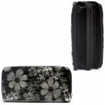 Кошелек женский искусственная кожа 7811,  на 2 молнии,  7отд,  8карм,   (цветы)  серый/черный 216382