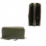 Кошелек женский натуральная кожа 911-2,  на 2 молнии+ручка/петля,  7отд+8карм,   (внутри иск/к)  крок матов,  зеленый 221842