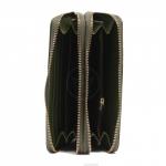 Кошелек женский натуральная кожа 911-2,  на 2 молнии+ручка/петля,  7отд+8карм,   (внутри иск/к)  крок матов,  зеленый 221842