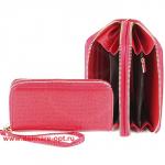 Кошелек женский натуральная кожа 911-2,  на 2 молнии+ручка/петля,  7отд+8карм,   (внутри иск/к)  крок матов,  красный 136178