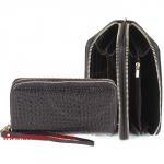 Кошелек женский натуральная кожа 911-2,  на 2 молнии+ручка/петля,  7отд+8карм,   (внутри иск/к)  крок матов,  черный 136179