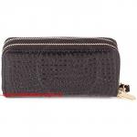 Кошелек женский натуральная кожа 911-2,  на 2 молнии+ручка/петля,  7отд+8карм,   (внутри иск/к)  крок матов,  черный 136179