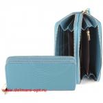 Кошелек женский натуральная кожа 911-1 на 2 молнии+ручка/петля,  7отд+8карм,   (внутри иск/к)  змея матов,  голубой,  133950
