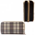 Кошелек женский искусственная кожа 007-1,  на 2 молнии,  7отд,  8карм,   (клетка)  молочный 216402