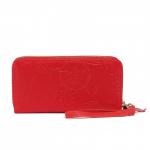 Кошелек женский натуральная кожа 911-2,  на 2 молнии+ручка/петля,  7отд+8карм,   (внутри иск/к)  цветы,  красный 221859