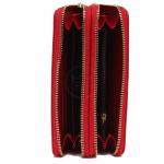 Кошелек женский натуральная кожа 911-2,  на 2 молнии+ручка/петля,  7отд+8карм,   (внутри иск/к)  цветы,  красный 221859