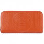 Кошелек женский натуральная кожа 911-1,  на 2 молнии+ручка/петля,  7отд+8карм,   (внутри иск/к)  змея матов,  оранжевый 113301