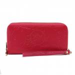 Кошелек женский натуральная кожа 911-2,  на 2 молнии+ручка/петля,  7отд+8карм,   (внутри иск/к)  цветы,  т.красный 221862