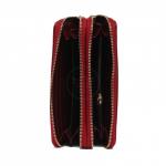 Кошелек женский натуральная кожа 911-2,  на 2 молнии+ручка/петля,  7отд+8карм,   (внутри иск/к)  цветы,  т.красный 221862