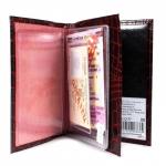 Обложка для авто+паспорт Premier-О-77 (4 внут карм)  натуральная кожа бордо крокодил (98)  200834