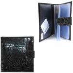 Визитница Croco-В-203 (с хляст,  2х-рядная, 32карточки)  натуральная кожа черный крокодил (200)  202326