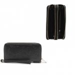 Кошелек женский натуральная кожа 911-2,  на 2 молнии+ручка/петля,  7отд+8карм,   (внутри иск/к)  цветы,  черный 221860