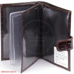 Обложка для авто+паспорт Premier-О-178 (5 внут карм,  двойная стенка)  натуральная кожа коричневый темный крокодил (83)  112205