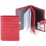 Обложка для авто+паспорт Premier-О-178 (5 внут карм,  двойная стенка)  натуральная кожа красный крокодил (115)  133245