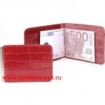 Зажим для купюр Premier-Z-2 (карман д/мелочи на кноп)  натуральная кожа красный крокодил (115)  148820