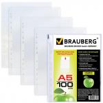 .Папки-файлы МАЛОГО ФОРМАТА (148х210мм), А5, ВЕРТИКАЛЬНЫЕ, КОМПЛЕКТ 100 шт, 35мкм, BRAUBERG, 221714