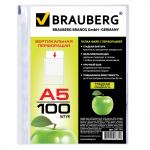 .Папки-файлы МАЛОГО ФОРМАТА (148х210мм), А5, ВЕРТИКАЛЬНЫЕ, КОМПЛЕКТ 100 шт, 35мкм, BRAUBERG, 221714