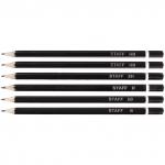 Карандаши чернографитные STAFF НАБОР 6 шт., 2H-2B, без резинки, черн. корпус, заточен., 181254