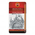 Карандаши чернографитные KOH-I-NOOR, НАБОР 12шт, "Art", 8В-2H, без резин,метал.кор,1502012008PL