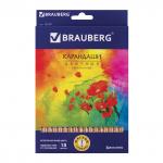 Карандаши цветные BRAUBERG "Цветы", НАБОР 18 цв., трехгранные, лакированное дерево, 181289