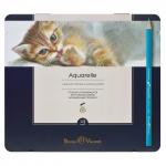 Карандаши цветные акварельные BRUNO VISCONTI "Aquarelle", 24 цвета, металлический пенал, 30-0064