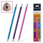 Карандаши чернографитные BRAUBERG НАБОР 6 шт., "Metodix", НВ, трехгран, с резин, заточ, 180663