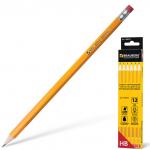 Карандаши чернографитные BRAUBERG НАБОР 12 шт., НВ, c резинкой, корп.желт., заточенные, 180635