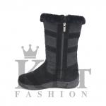 Женские дутики, черные, замша, литая подошва