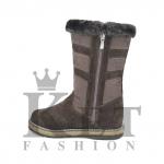 Женские дутики, коричневые, замша, войлочная подошва