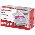 Дырокол BRAUBERG "Delta", до 20 листов, с резиновой накладкой, серый, розовая вставка, 222558