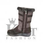 Женские дутики, коричневые, замша, литая подошва