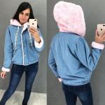 Джинсовка с каманами в розовым мехом LE 34189-175966