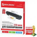 Пленки-заготовки д/ламинирования БОЛЬШОГО ФОРМАТА, А3, КОМПЛЕКТ 100шт, 250 мкм, BRAUBERG, 531779