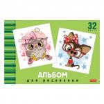 Альбом д/рис. А4 32л., скоба, обложка картон, HATBER, 205х290мм, Мультяшки (5 видов), 32А4В
