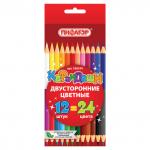 .Карандаши двусторонние ПИФАГОР 12 шт., 24 цв., заточенные, карт. упак., 180244
