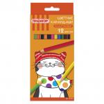 Карандаши цветные ПИФАГОР "КОТИК", 12 цв., пластиковые, классические заточенные, 181340