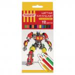 Карандаши цветные ПИФАГОР "БОЕВОЙ РОБОТ", 12 цв., пластиковые, классические заточенные, 181341