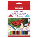 Карандаши цветные ПИФАГОР "БАБОЧКИ", 18 цв., классические заточенные, 181352